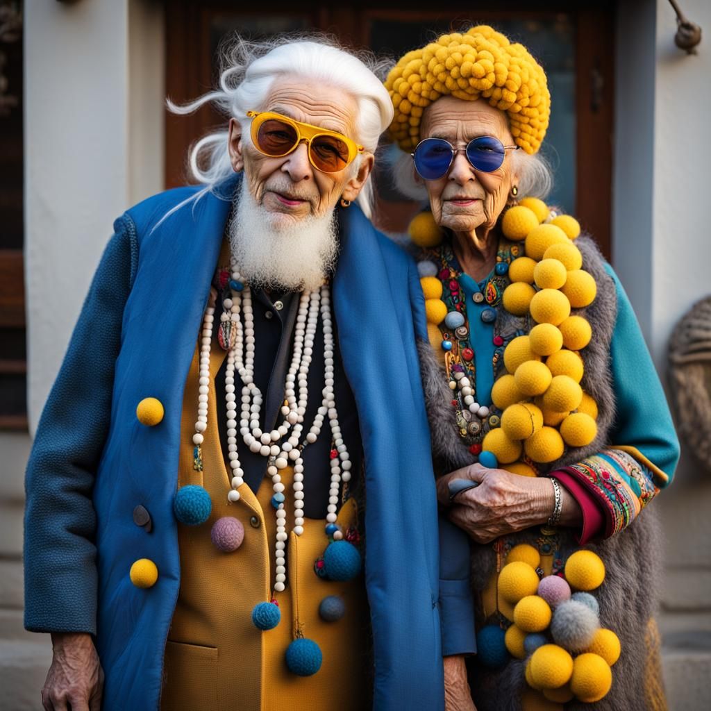 Elderly Couple in Hyperrealistic Colorful Fashion