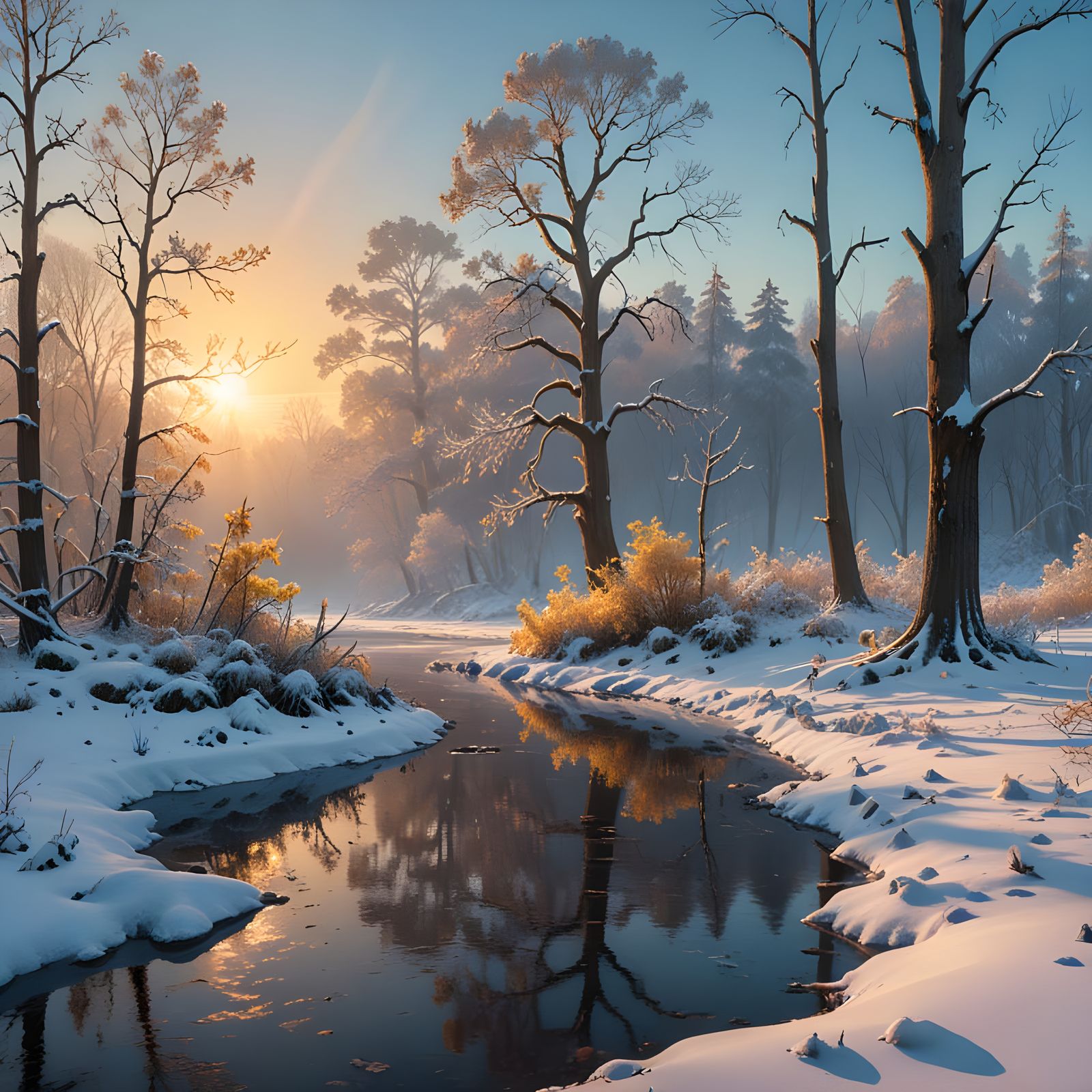 Winter Wonderland in Oil Painting Style