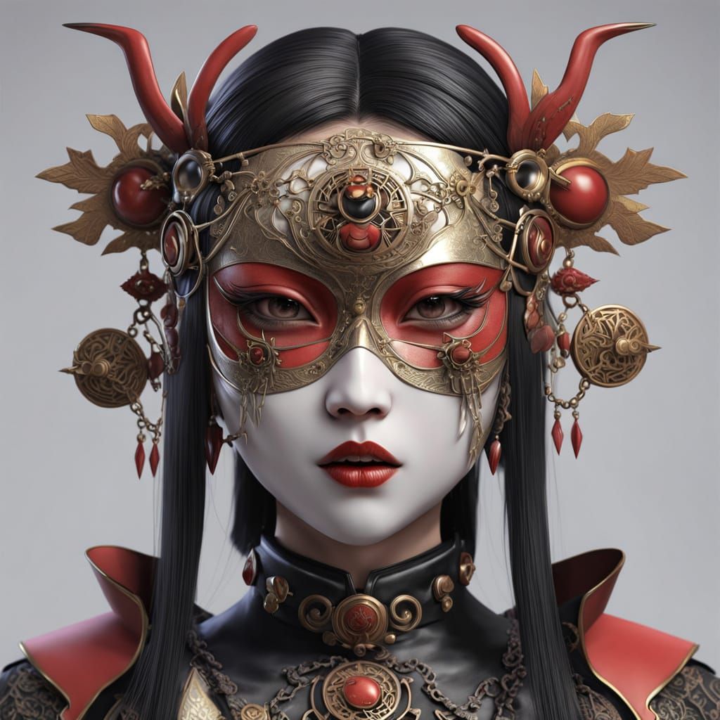 Gothic Female Figure in Bauhaus-Inspired 3D Anime Art