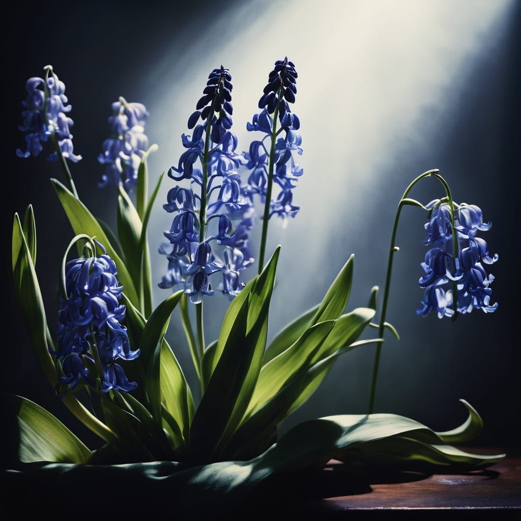 Watercolor-inspired, hyperrealistic, transparent bluebells a...