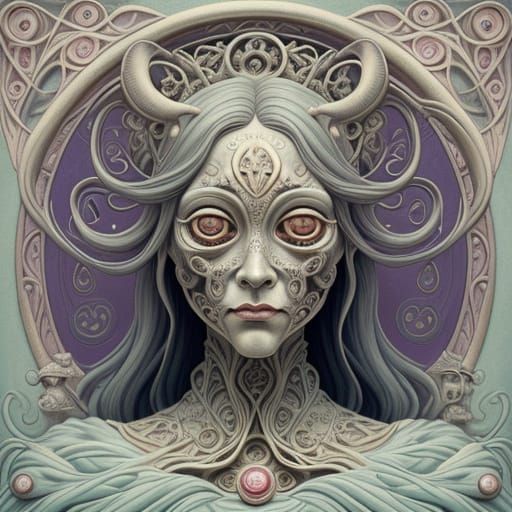 Surreal Objects With Expressive Faces in Art Nouveau Style