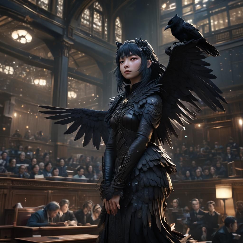 Raven with Starry Wings in Courtroom Drama