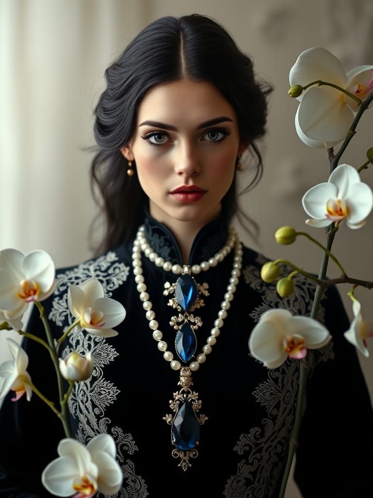 Victorian-Era Inspired Siren in Black Velvet and Pearls