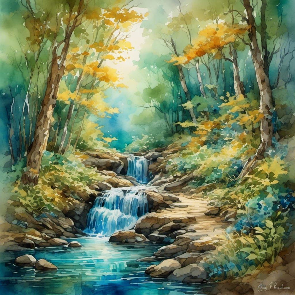 Nerstrand Woods Path: Antique Watercolor Painting
