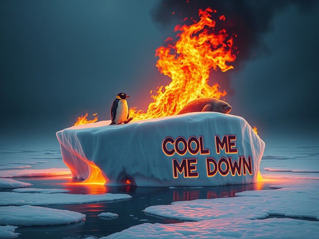 Burning Arctic Wildlife on Melting Iceberg