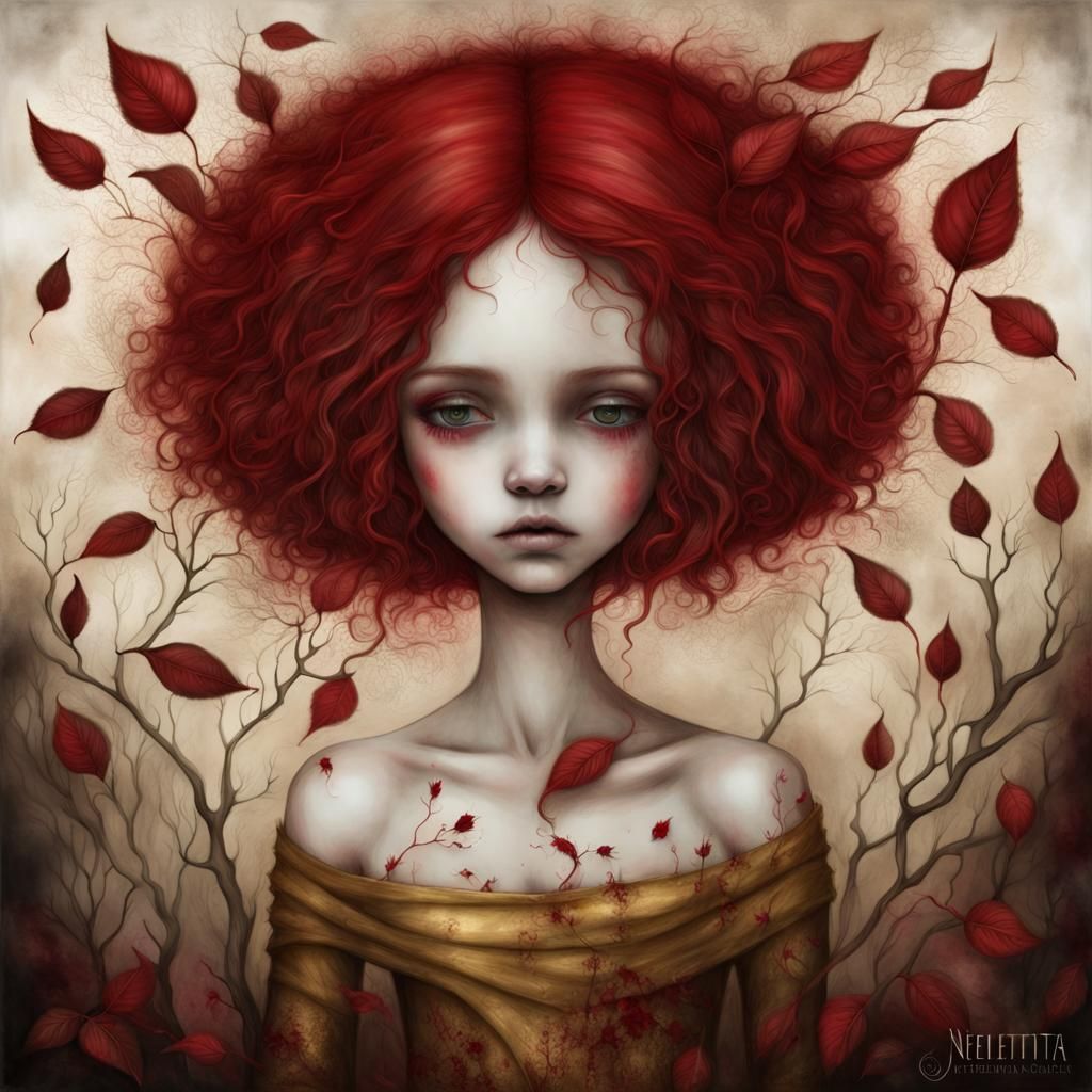 Surreal Portrait of Death Buried Under Autumn Leaves