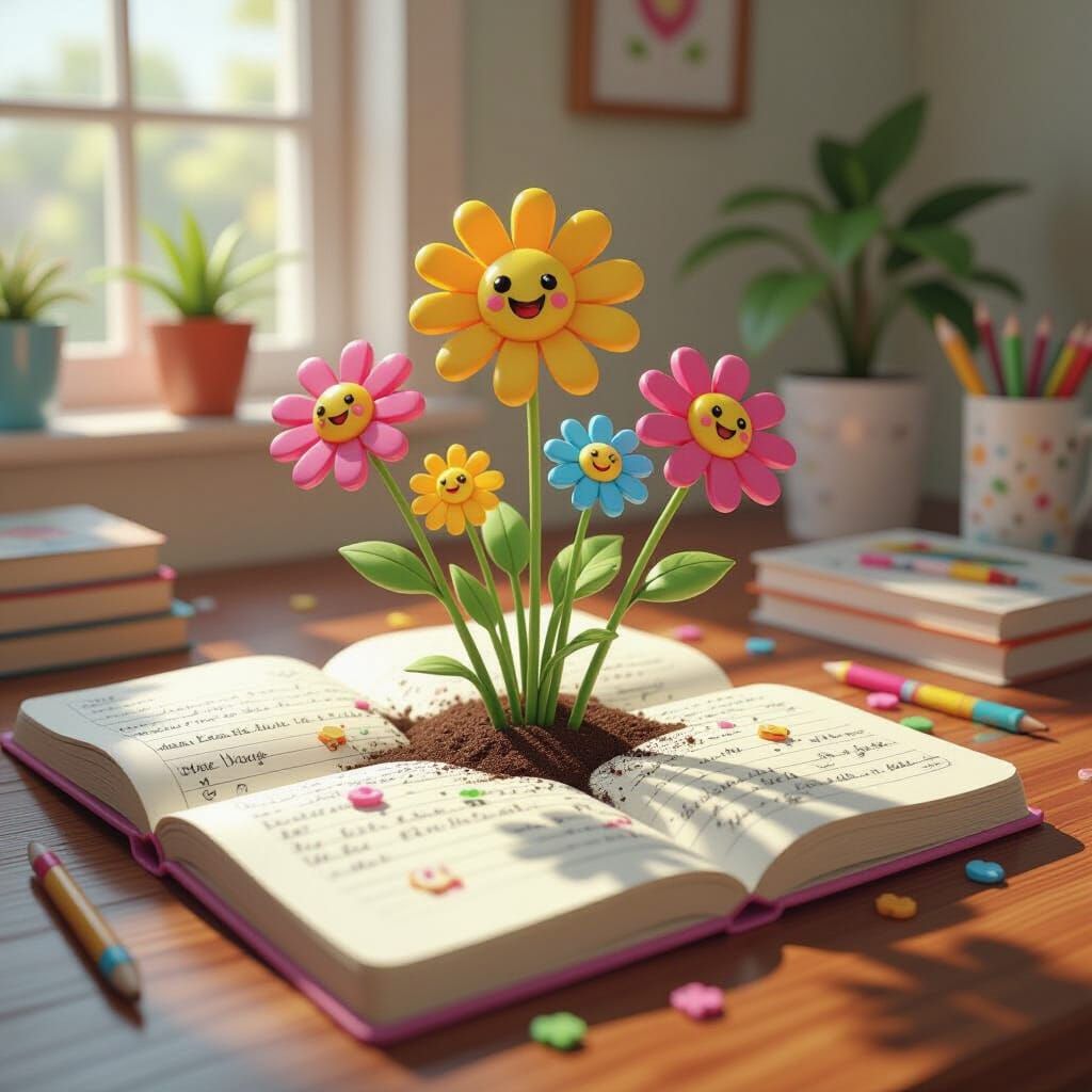 Notebook Page Sprouts Flowers in Candy Art Style