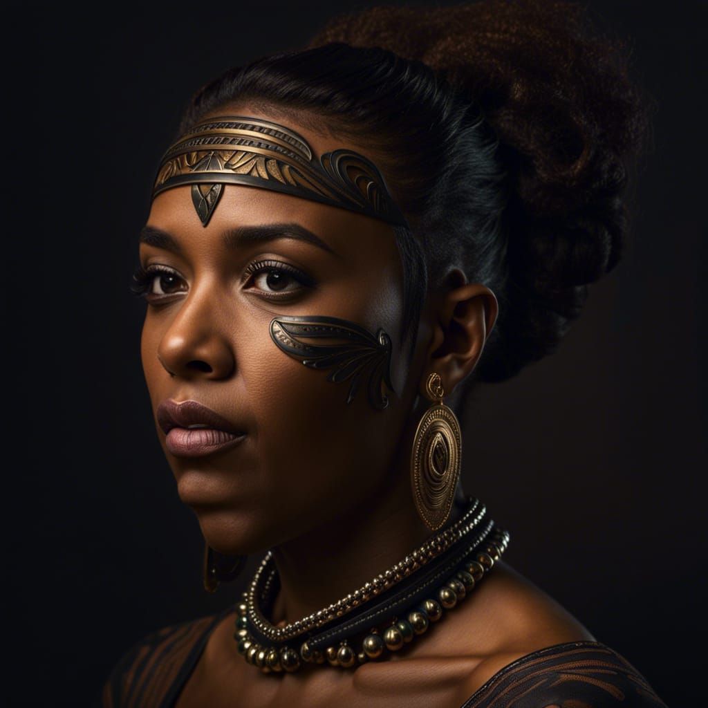 Tattooed Woman in Future Punk Style: Hyperrealistic Portrait