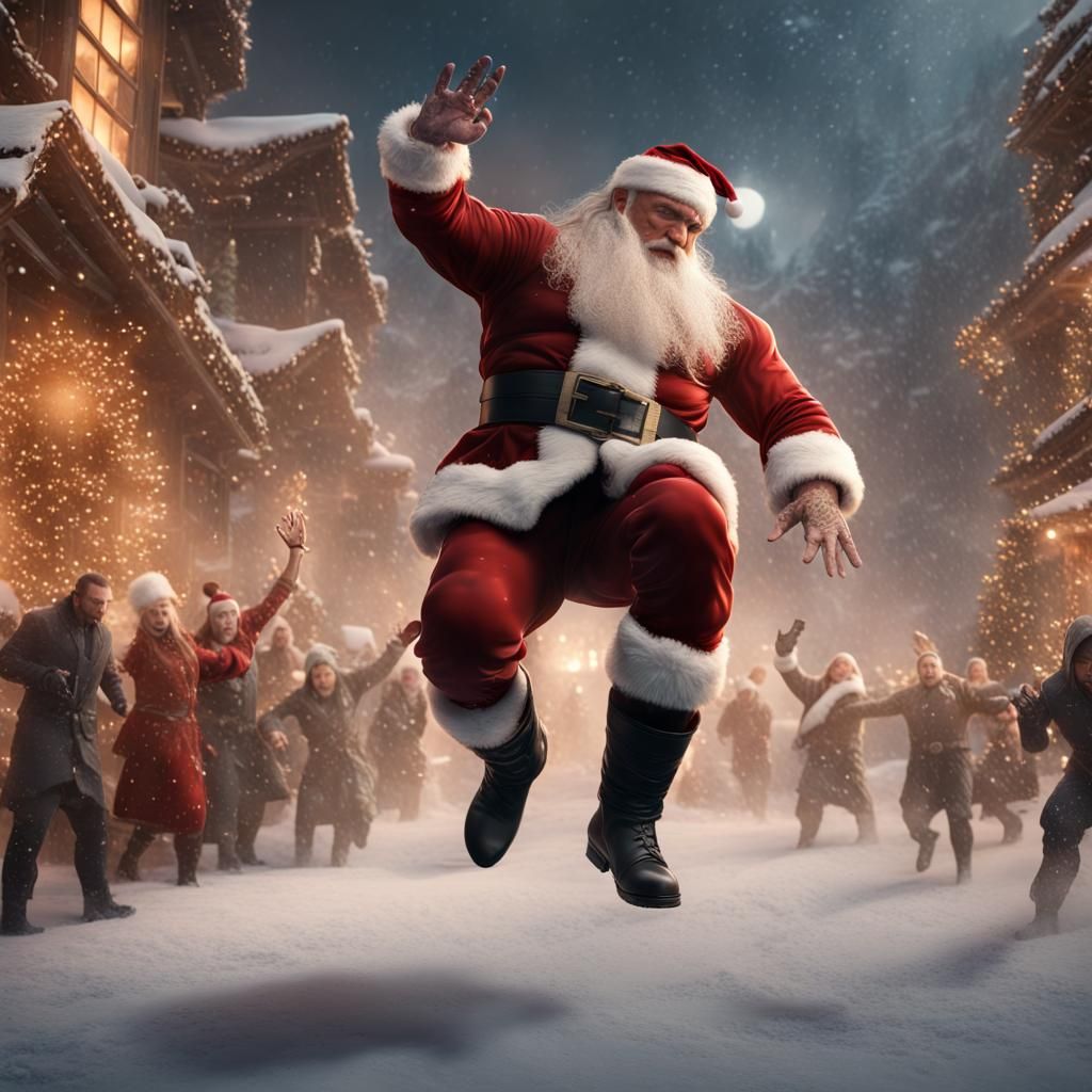 Wrestling Superstar Attacks Santa in Detailed Painting