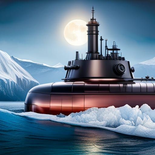 Submarine Surfacing Through Ice: Hyperdetailed Concept Art