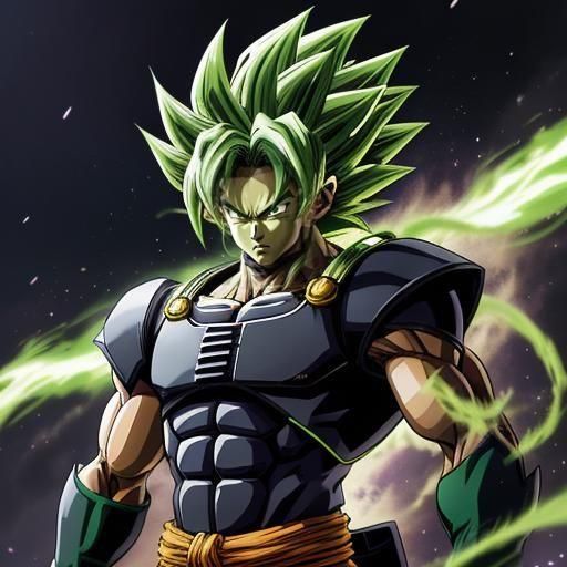 Saiyan Warrior with Green Aura in Anime Style