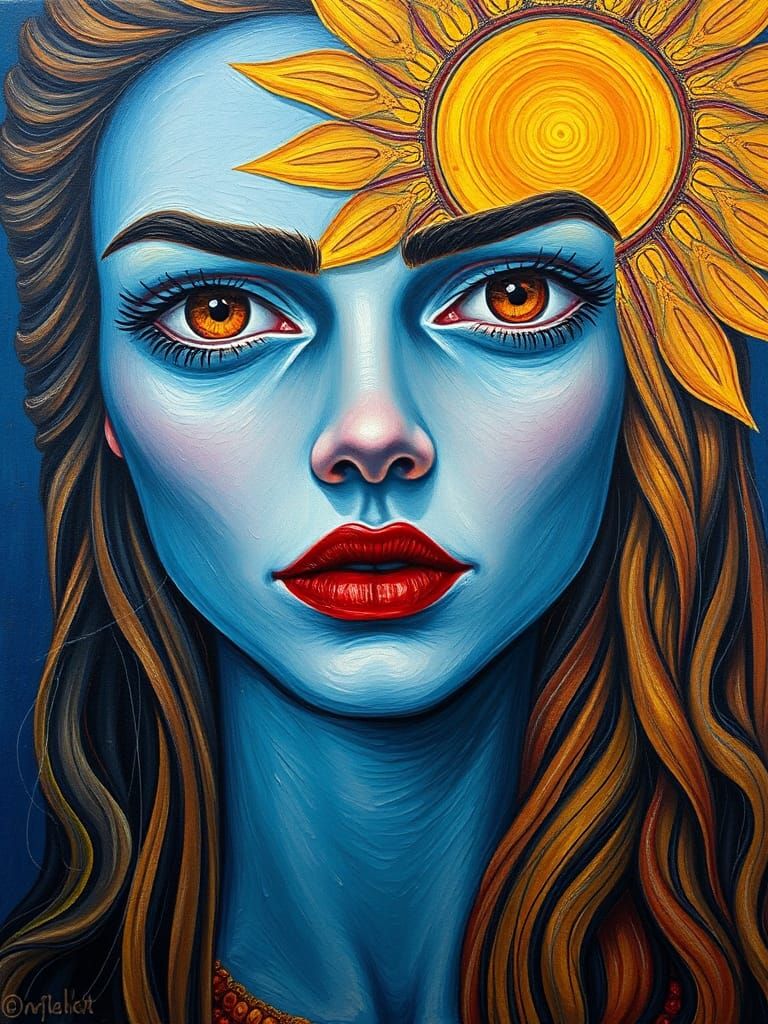 Ethereal Woman with Amber Eyes in Visionary Art Style