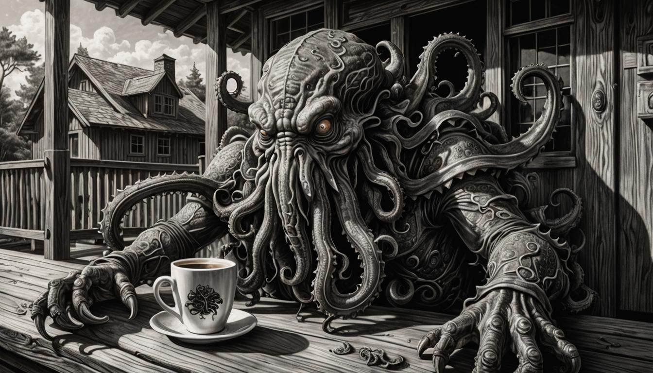 Cthulhu's Morning Coffee: A Charcoal Close-Up