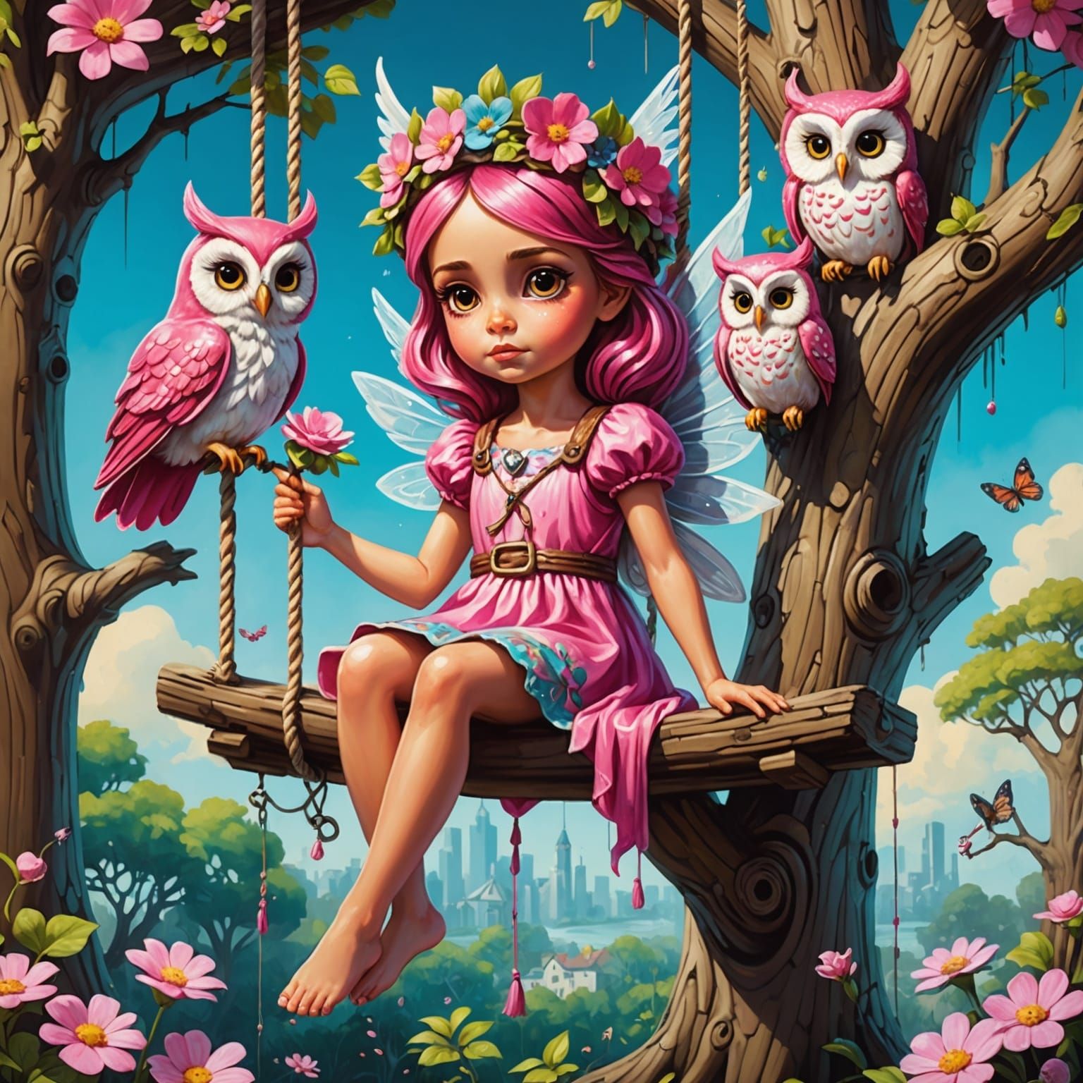 Fairy Princess on Rope Swing in Graffiti Art Style