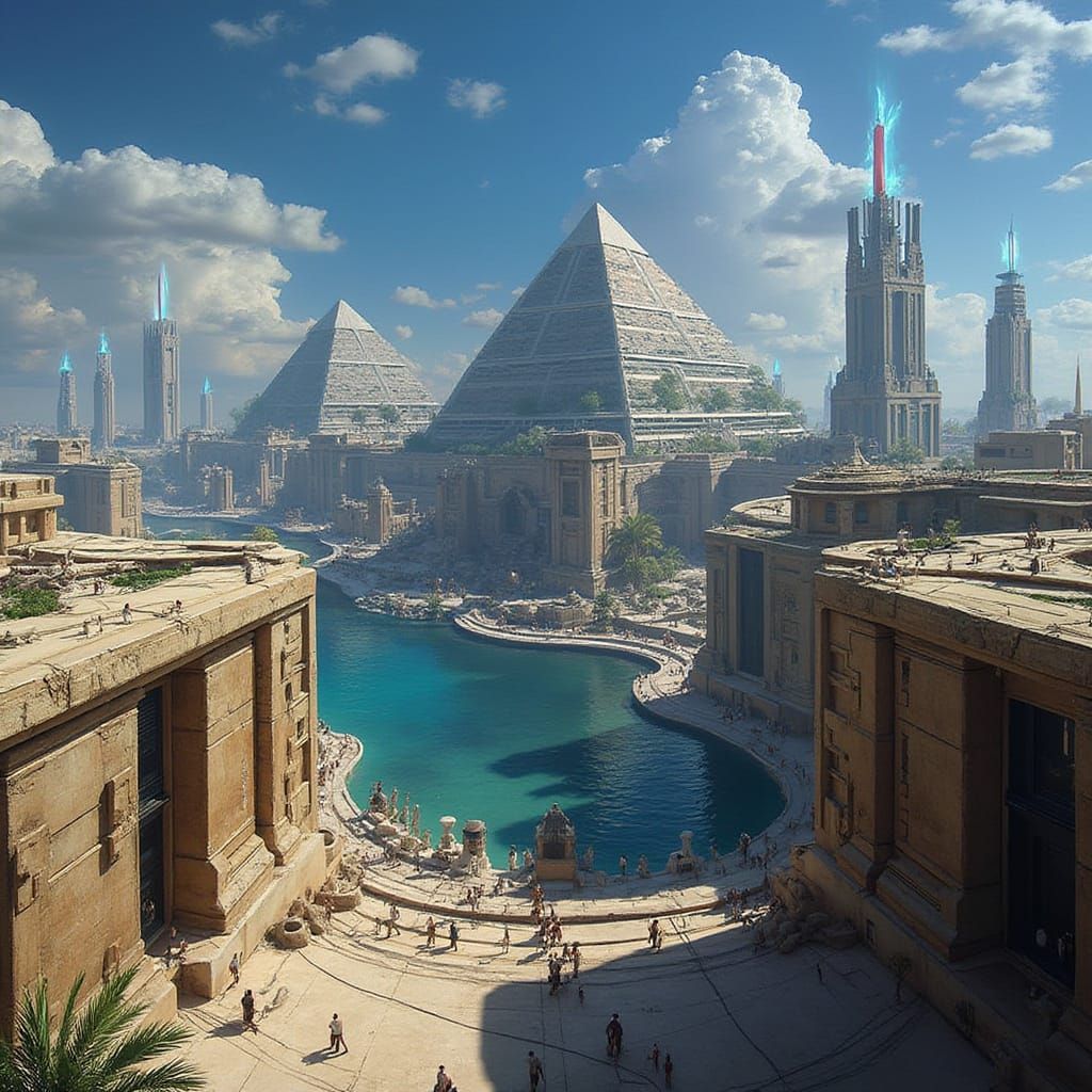 Futuristic Pyramid City in Cyberpunk Style
