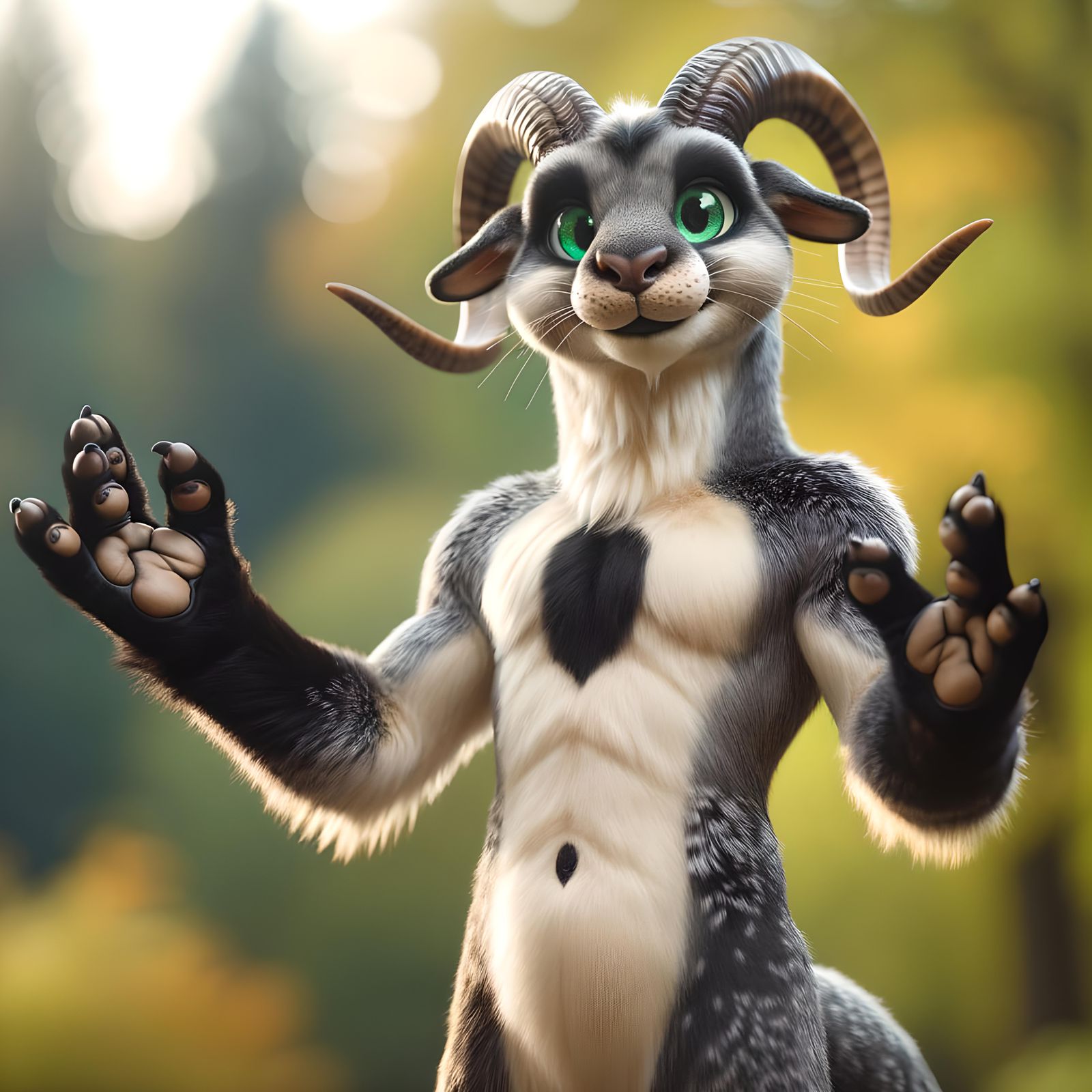 Friendly Anthro Goat-Otter Hybrid in Forest