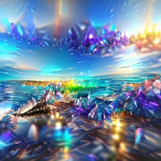 Iridescent Crystal Ocean Landscape in 8K 3D