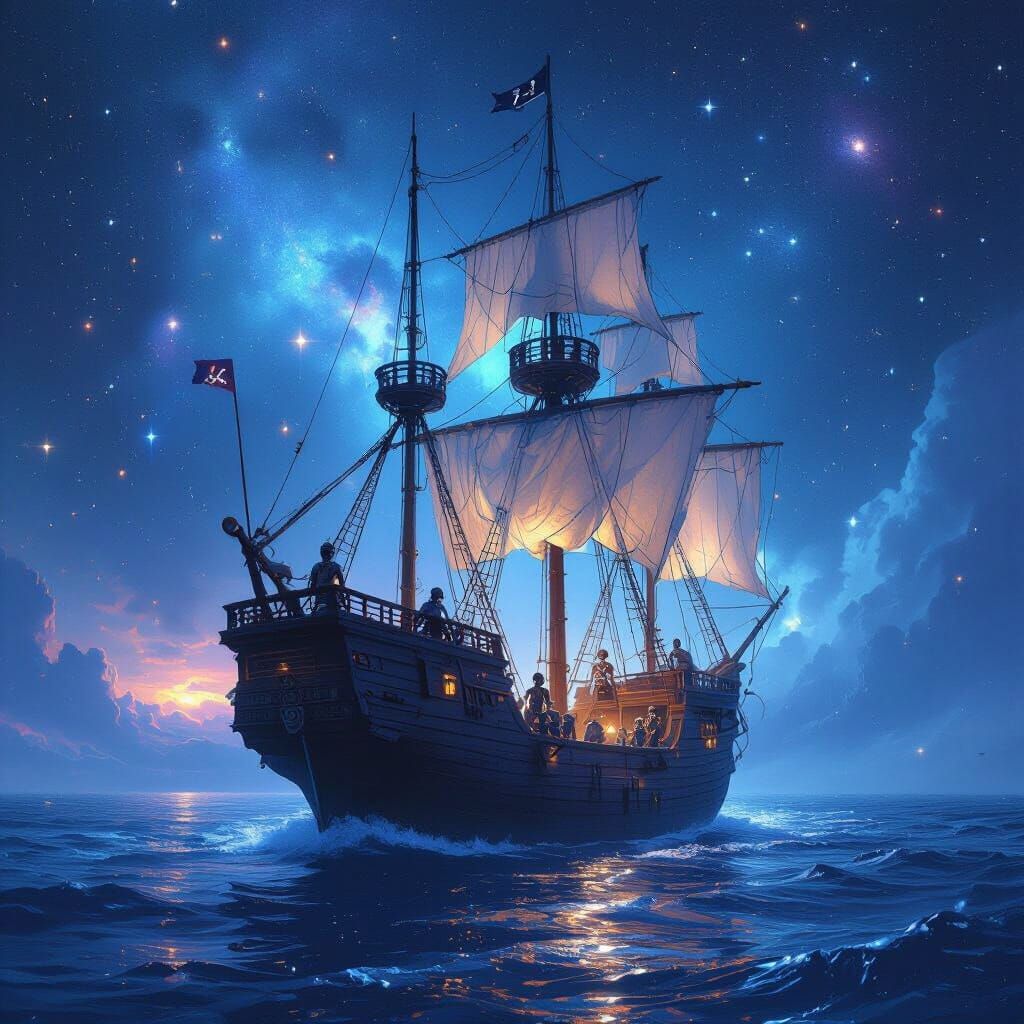 Spectral Pirate Ship Sails Through Starry Expanse