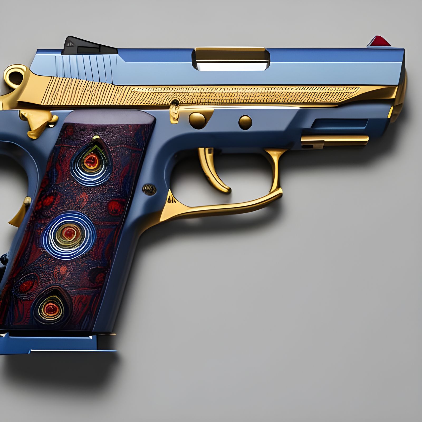 Marble Handgun with Leather Grips on Blue Silk