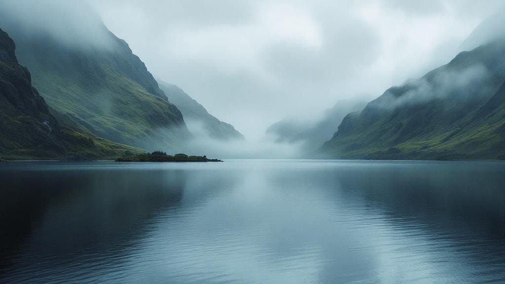 Misty Scottish Loch at Dawn: A Cinematic Landscape