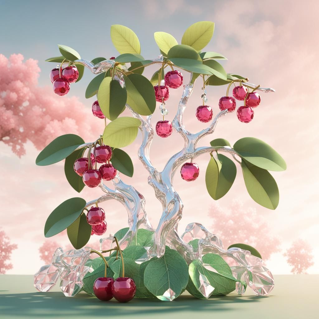 Crystal Cherries in Rococo Style: 3D Render