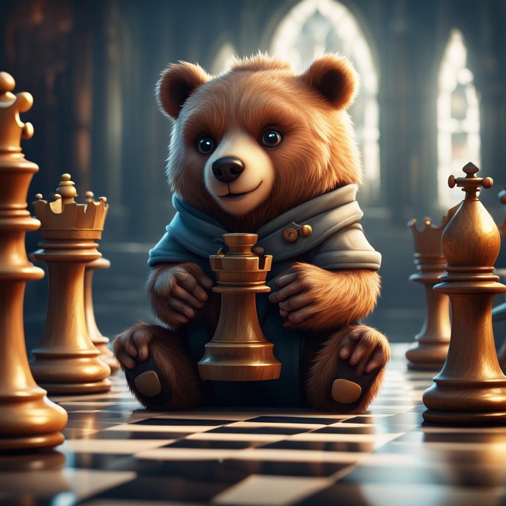 Cute Bear Wins Chess Game