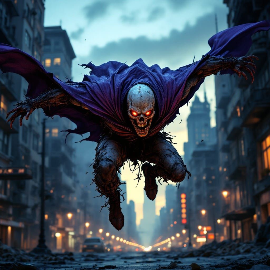 Twisted Zombie Mutant Suspended in Post-Apocalyptic Ruins