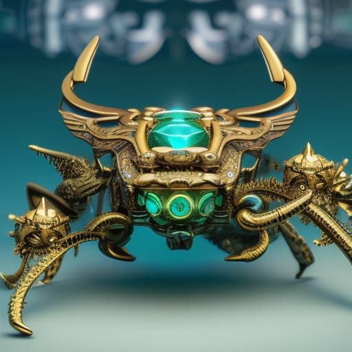 Steampunk Scorpion God with Emeralds and Diamonds