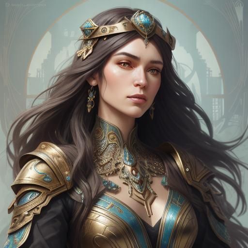 Armored Figure Portrait in Art Nouveau Style