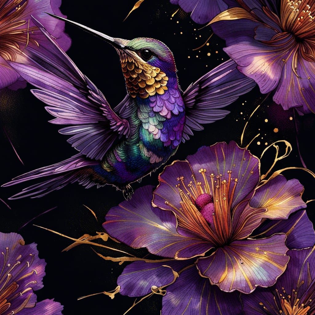 Iridescent Hummingbird in Watercolor Illustration