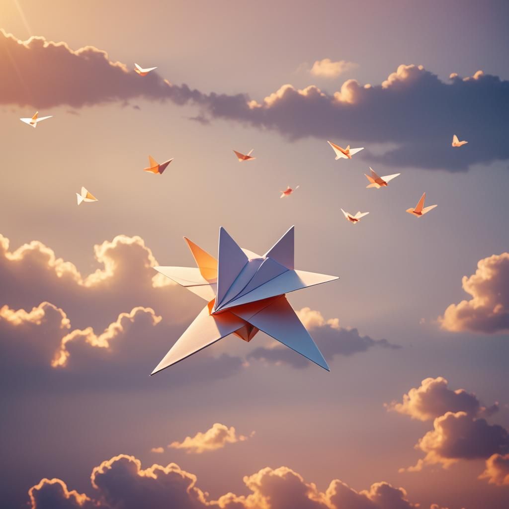 Paper Airplane at Sunset: Origami Papercraft