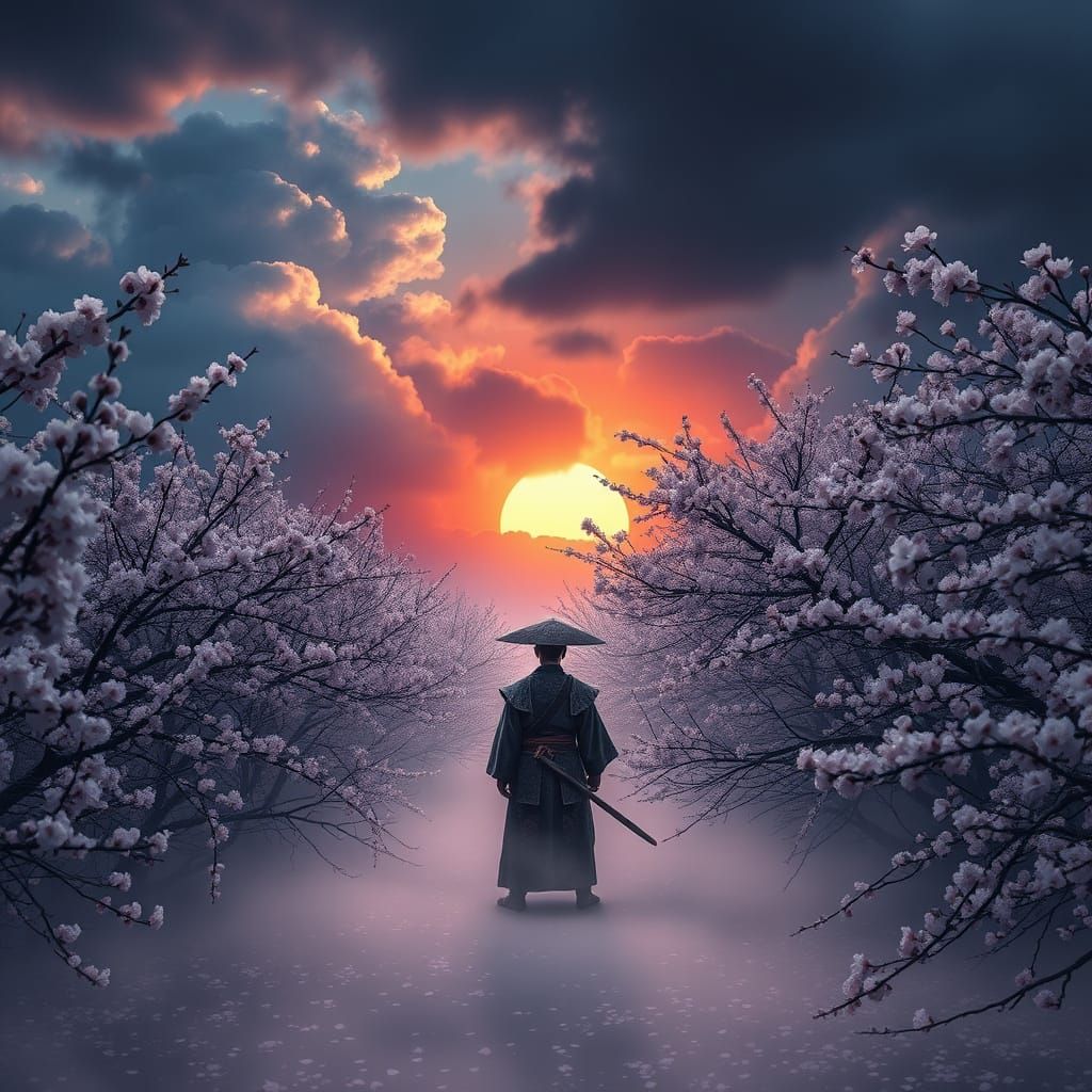 Early Morning Cherry Blossom Grove in Soft Pastel Hues