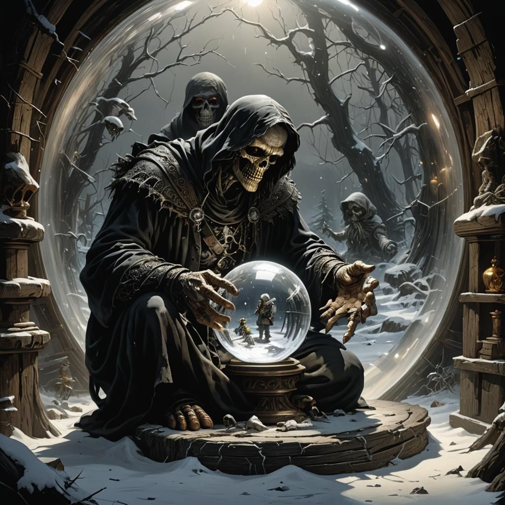 Death Gazing into Snow Globe, Comic Book Art