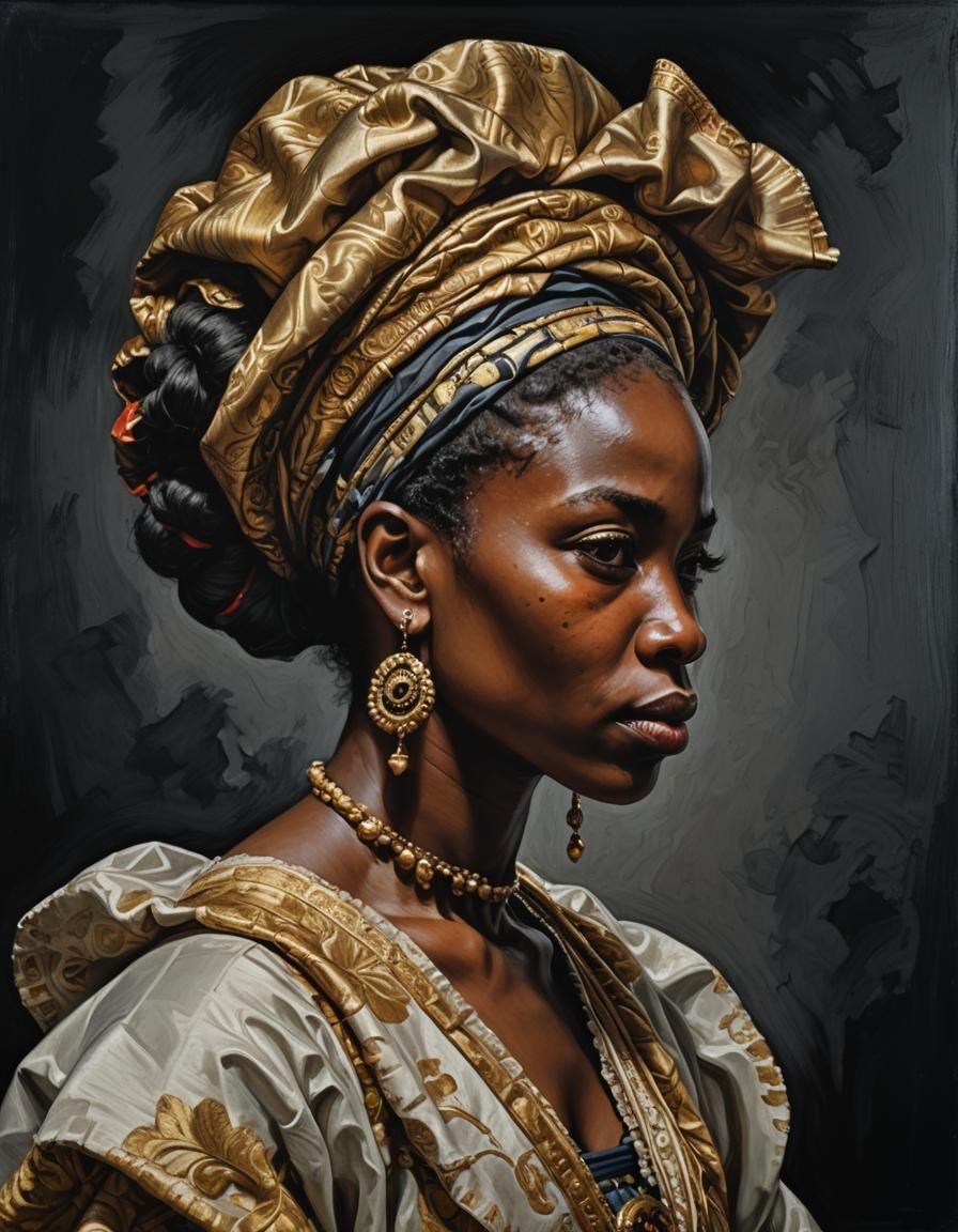 Baroque Portrait of Nigerian Woman in Profile