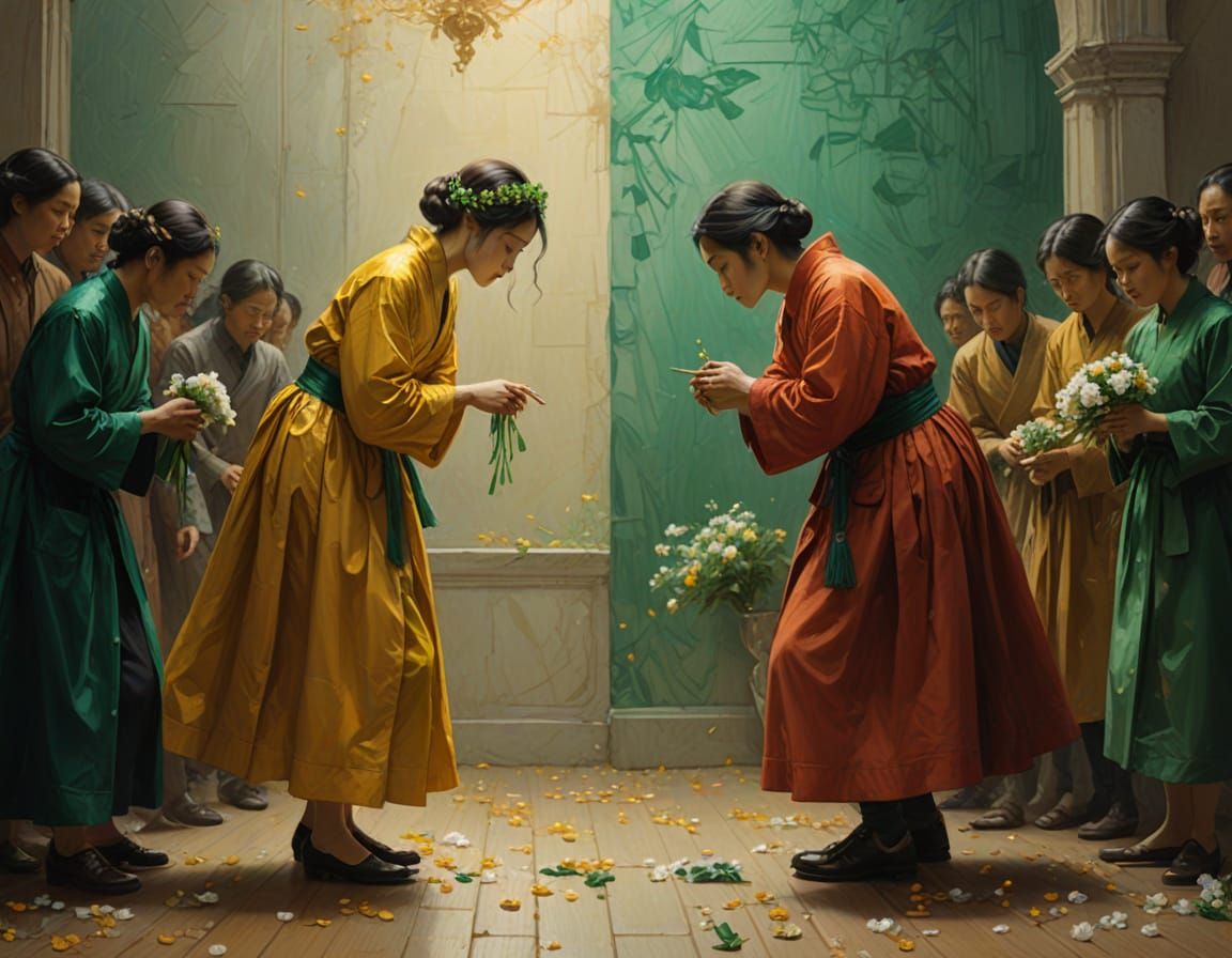 Hypermodernist Hairpiece with Flowers and Emeralds in Warm G...