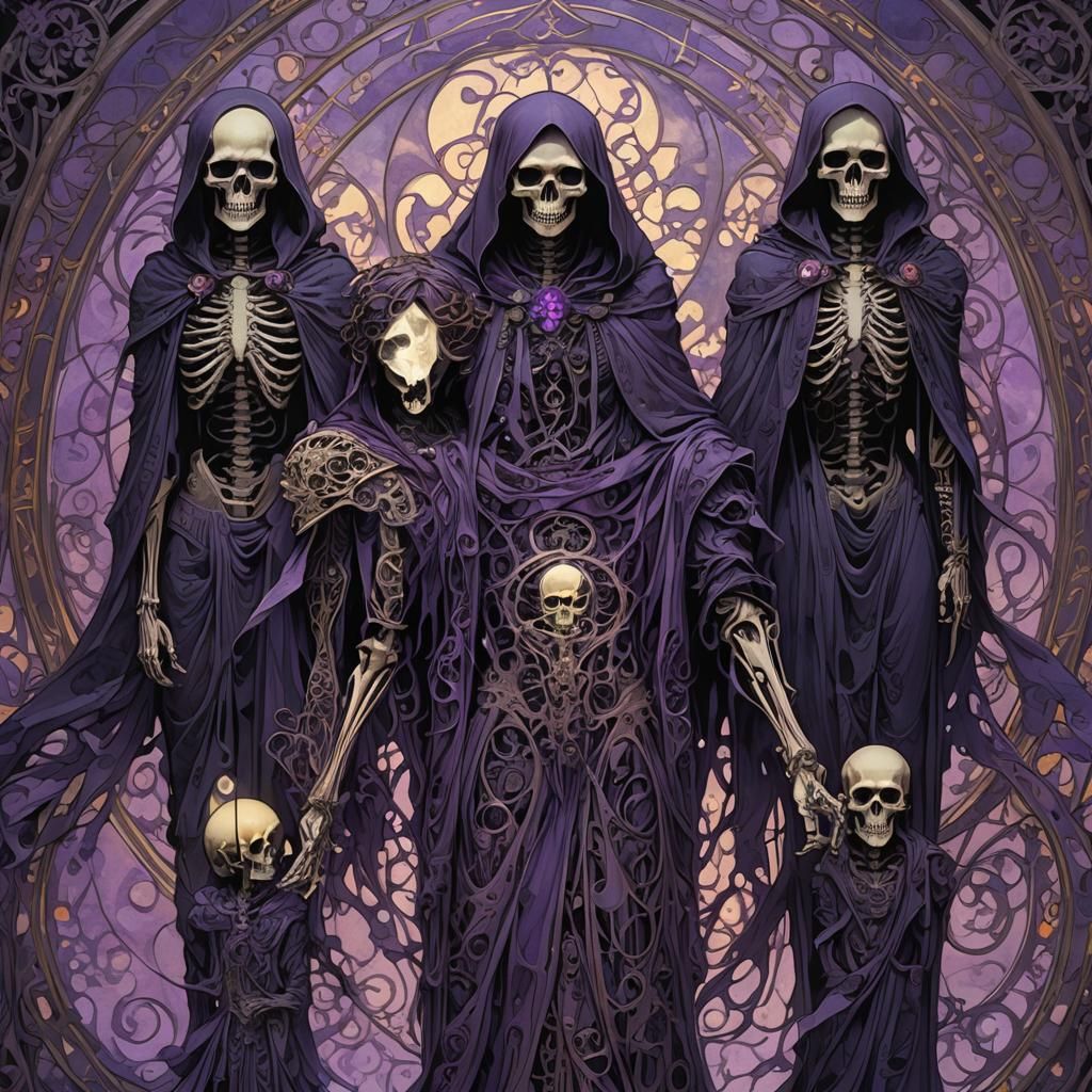 Eerie Skeletons Emerging from Shadows in Gothic Style