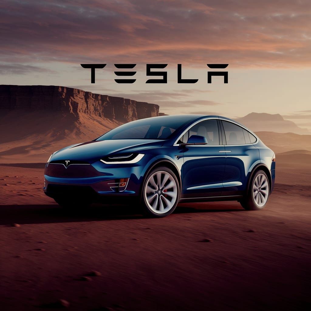 Tesla in Futuristic Martian Landscape