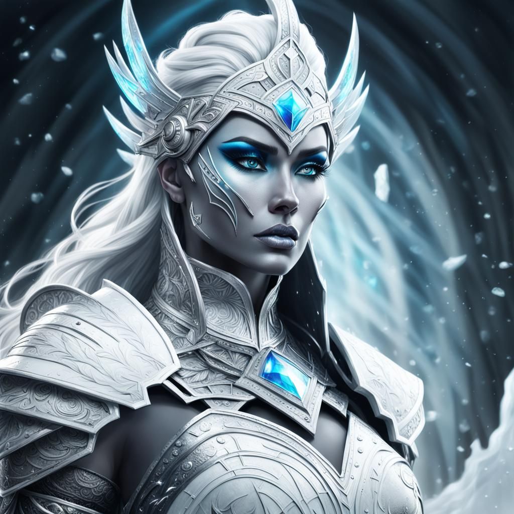 Ice Queen Warrior in Black and White Fantasy Style