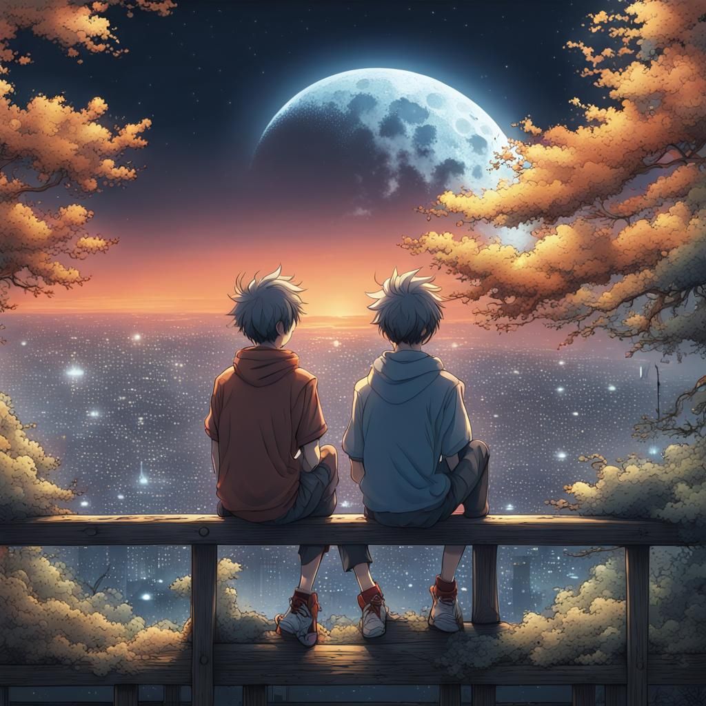 Anime Boys Watching Moon in Ultra HD