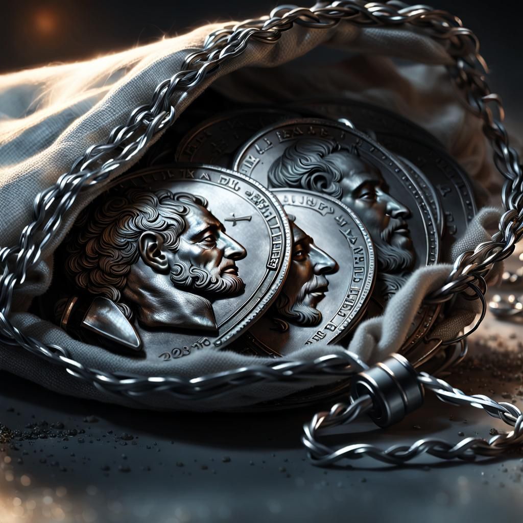 Silver Coins Spill from Tilted Money Bag
