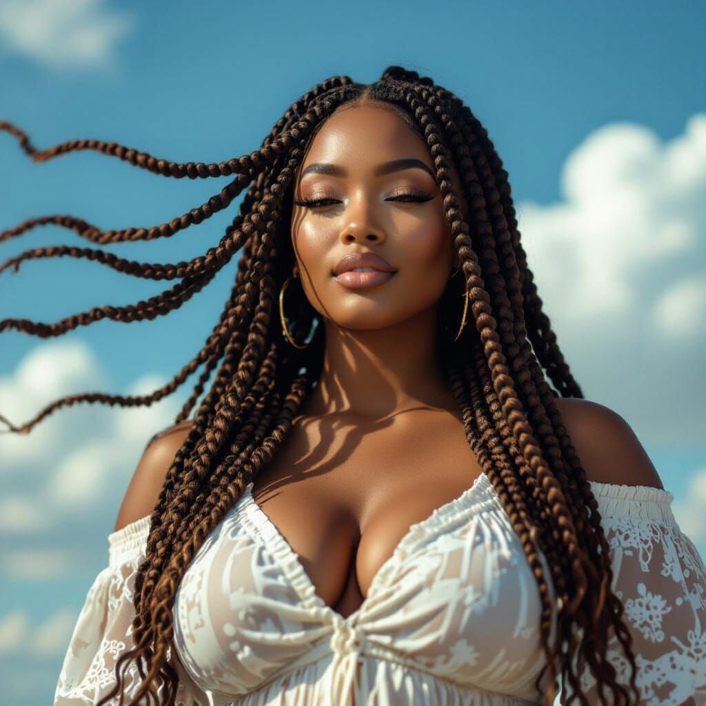 Divine Braided Woman in Heavenly Light