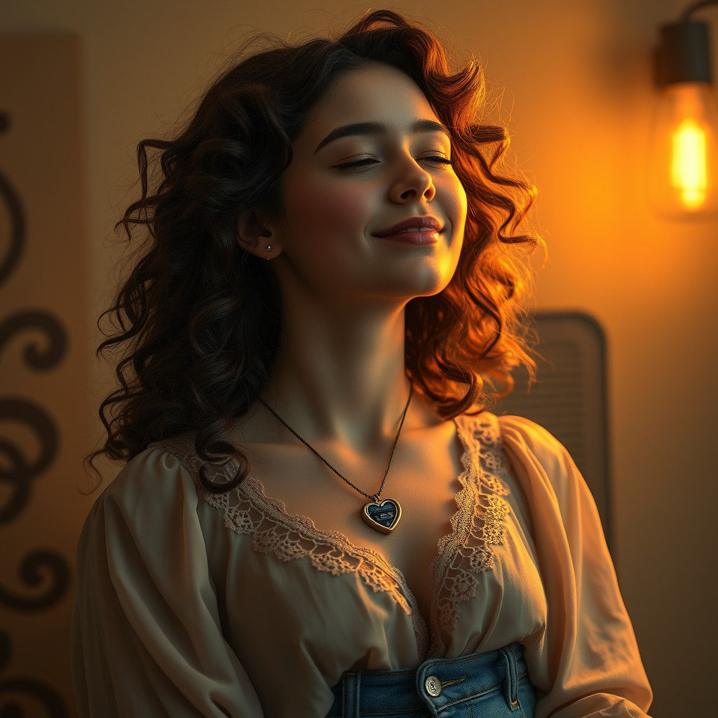 Young Woman Lost in Music: Art Nouveau Portrait