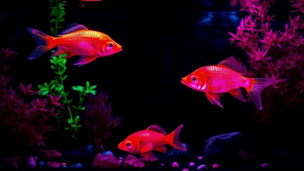 Fluorescent Fish in Neon Pink Rose Quartz Aquarium