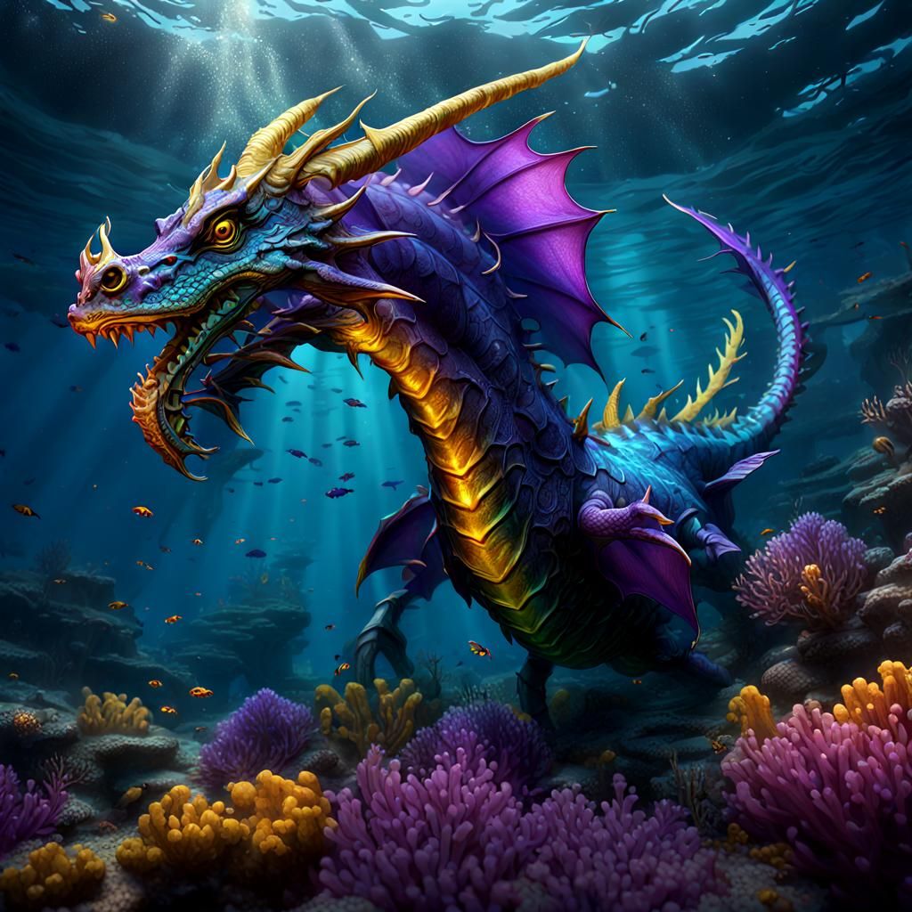 Colorful Sea Dragon in Dark Fantasy Style