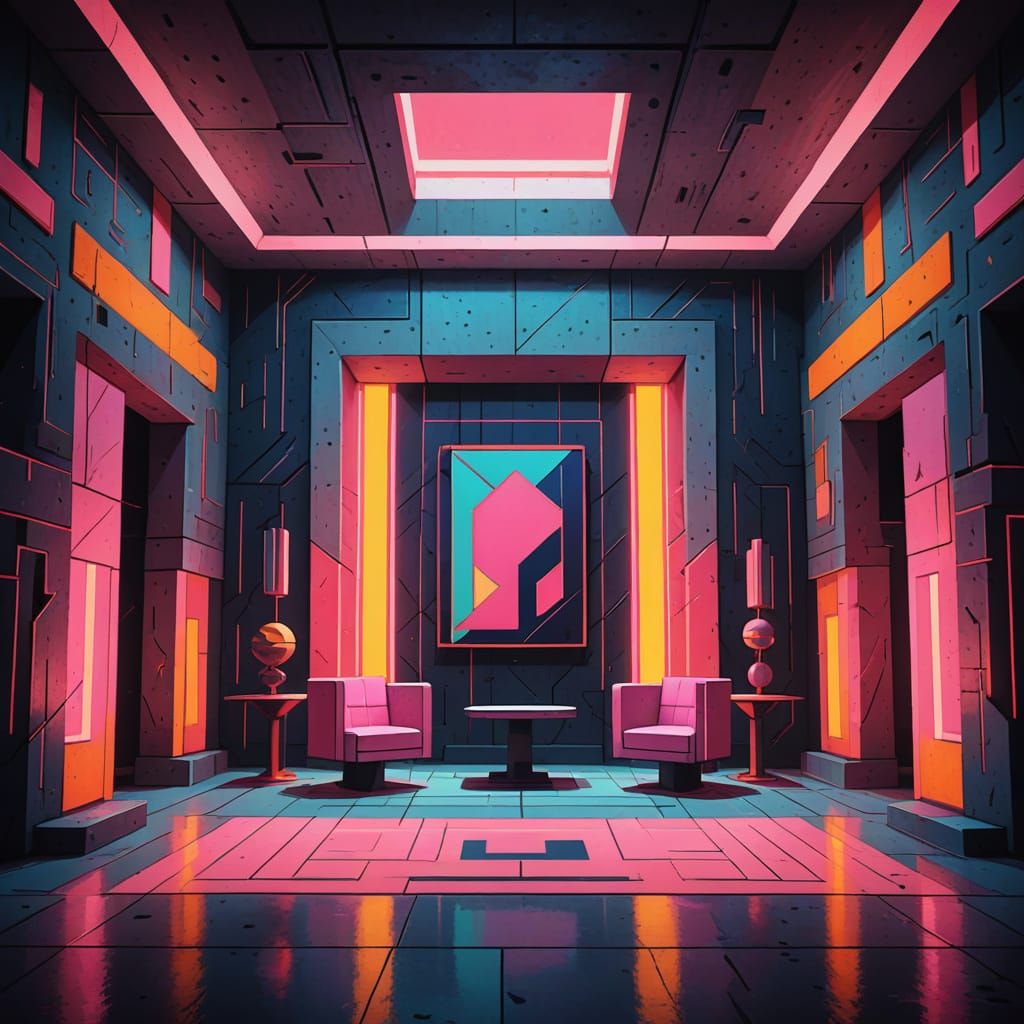 Brutalist Chamber with Cubist Art Deco Style