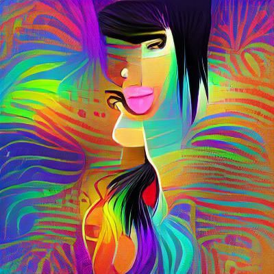 Colorful Digital Illustration: Transgender Girl with Black H...