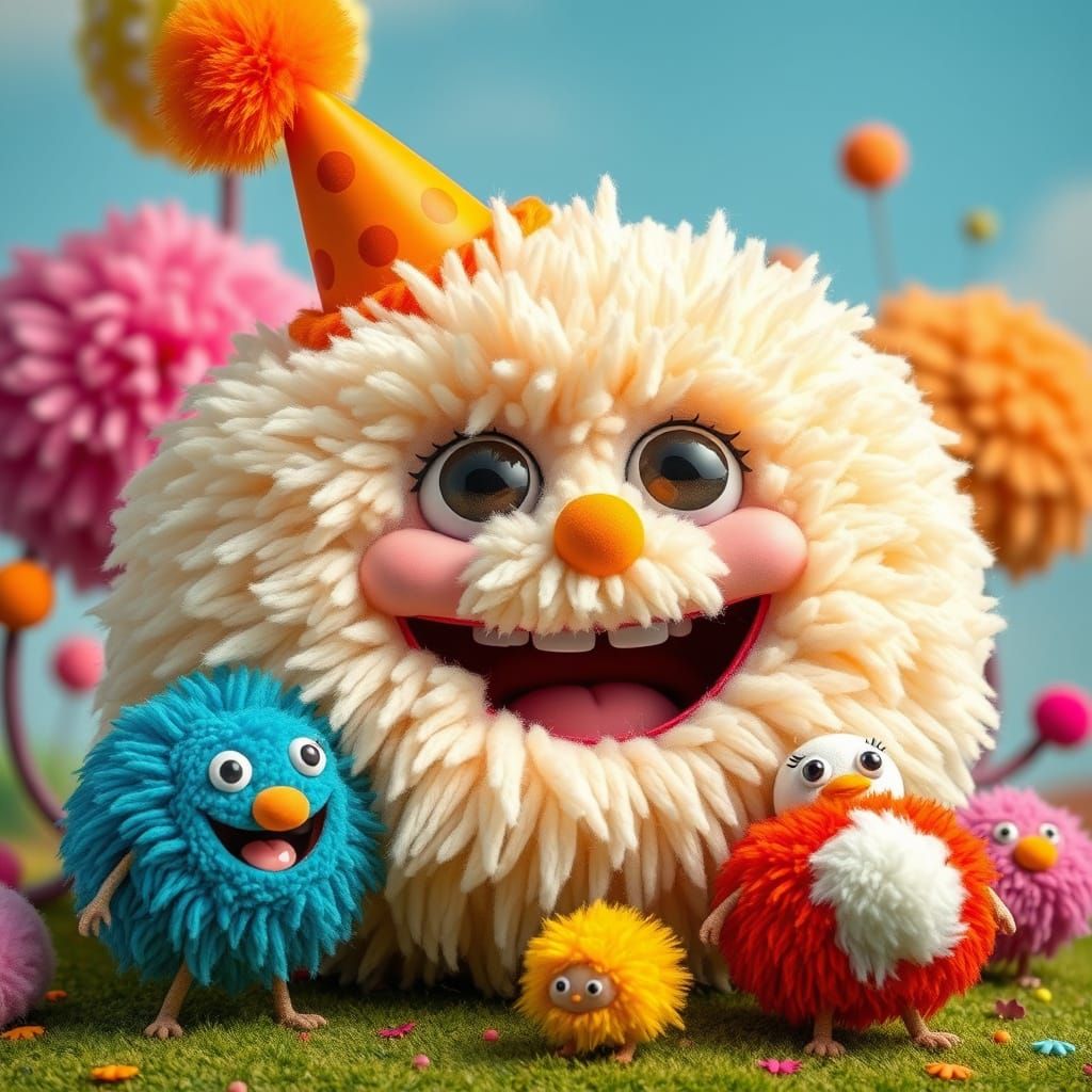 Joyful Pom Pom Creature's Whimsical Party