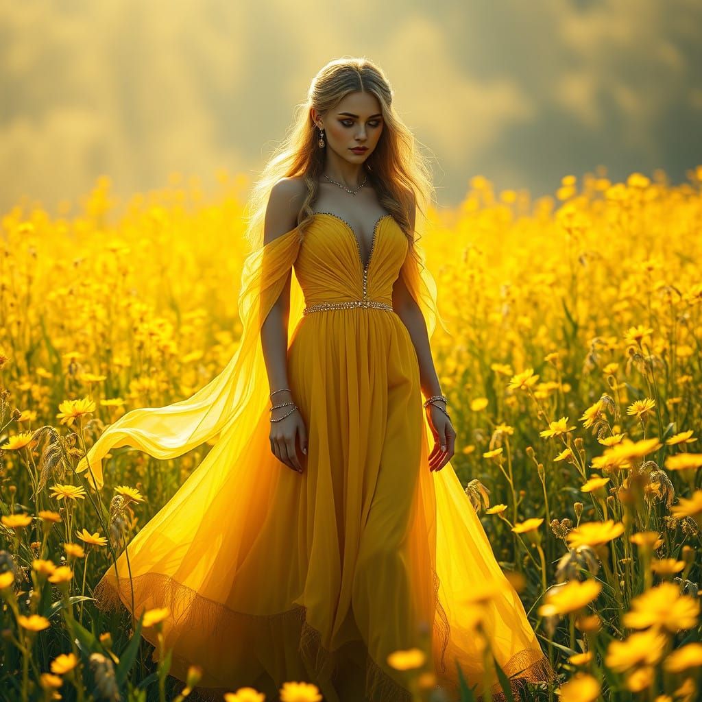 Ethereal Fantasy Portrait in Vibrant Yellow