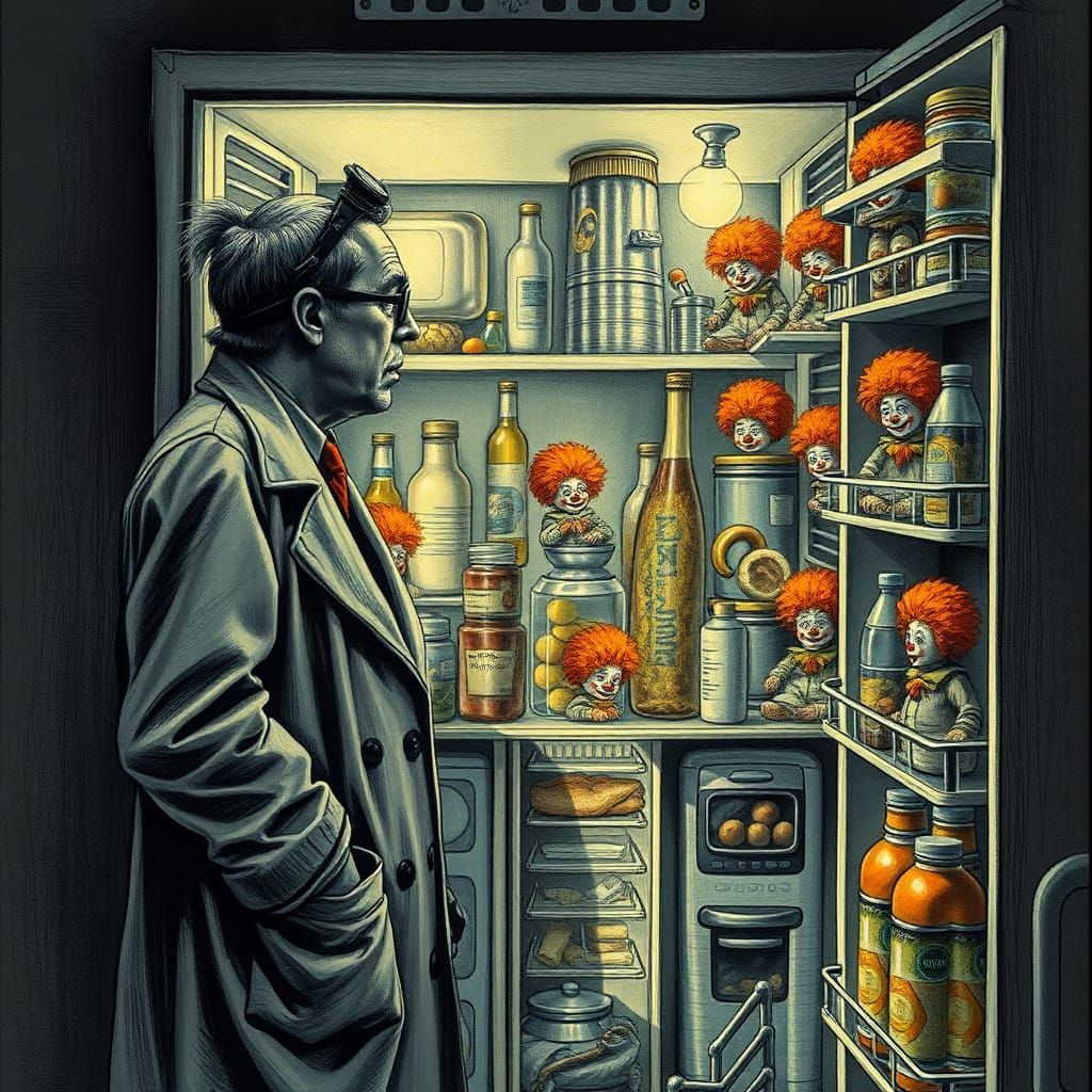 Mad Scientist's Microscopic Carnival, Charcoal Drawing