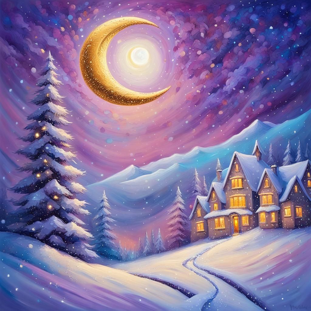 Surreal and Enchanting Christmas Scene in Vibrant Oil Painti...